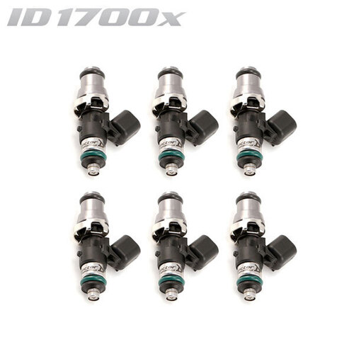 ID1700-XDS Injectors Set of 6, 48mm Length, 14mm Grey Adaptor Top, 14mm Lower O-ring - Ford XR6 FG/Nissan 350Z/Porsche GT2 996/997.1 TT/BMW M3 E46