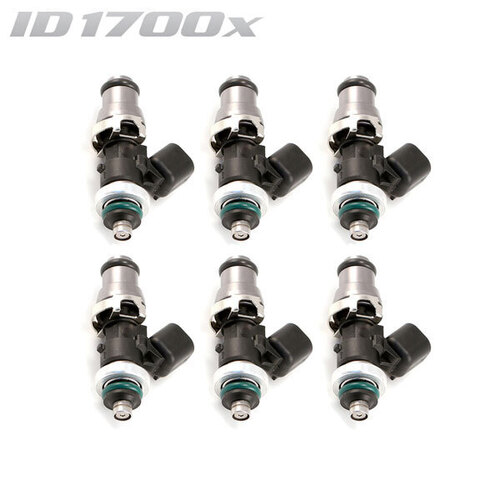 ID1700-XDS Injectors Set of 6, 48mm Length, 14mm Grey Adaptor Top, Nissan VR Lower Adaptor - Nissan 370Z/GT-R R35/Infiniti G37 V36