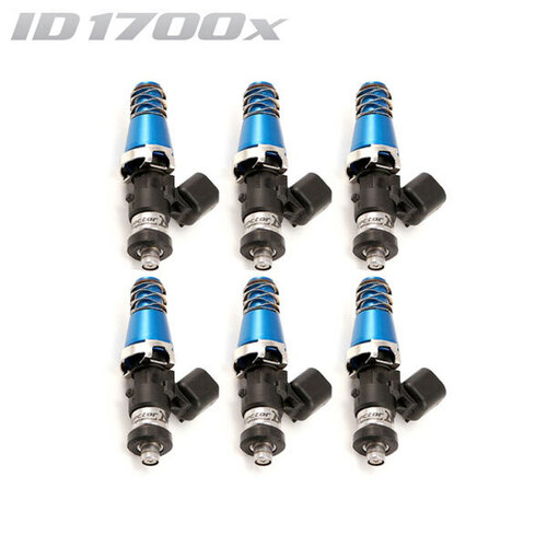 ID1700-XDS Injectors Set of 6, 60mm Length, 11mm Blue Adaptor Top, Denso Lower Cushion - Nissan Skyline R32/R33/R34/Toyota Supra 2JZ-GE/7M-GTE