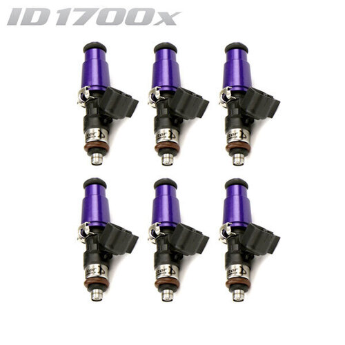 ID1700-XDS Injectors Set of 6, 60mm Length, 14mm Purple Adaptor Top, 14mm Lower O-Ring/11mm Machine O-Ring Retainer - Nissan GT-R R35 (V1 T1 Rails)