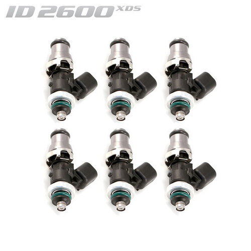 ID2600-XDS Injectors Set of 6, 48mm Length, 14mm Grey Adaptor Top, Nissan VR Lower Adaptor - Nissan 370Z/GT-R R35/Infiniti G37 V36