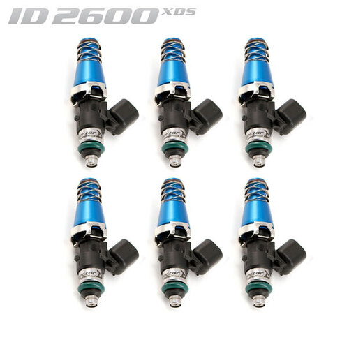 ID2600-XDS Injectors Set of 6, 60mm Length, 11mm Blue Adaptor Top, 14mm Lower O-Ring/11mm Machine O-Ring Retainer - Honda NSX