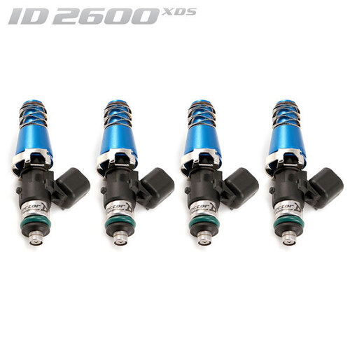 ID2600-XDS Injectors Set of 4, 60mm Length, 11mm Blue Adaptor Top, 14mm Lower O-Ring - Nissan SR20/Toyota 3S-GTE/Honda B-Series/D-Series