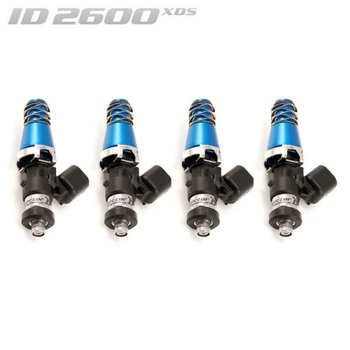 ID2600-XDS Injectors Set of 4, 60mm Length, 11mm Blue Adaptor Top, Denso Lower Cushion - Mitsubishi Evo 4-9/Toyota 4AGE/Celica 1ZZ-FE