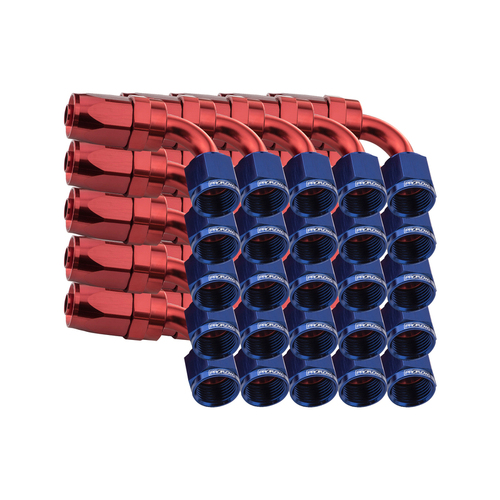 Proflow Bulk Pack 90 Degree Hose End -06AN Hose to Female Blue/Red 25pc
