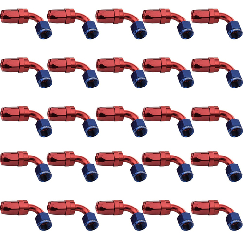 Proflow Bulk Pack 90 Degree Hose End -08AN Hose to Female Blue/Red 25pc