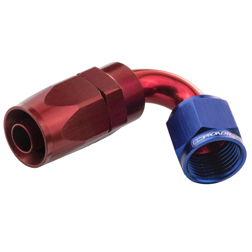 Proflow 120 Degree Hose End -04AN Hose to Female Blue/Red