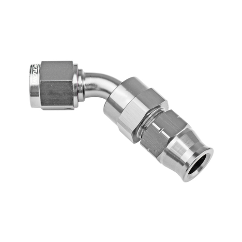 Proflow 3/8in. Tube 45 Degree To Female -06AN Hose End Tube Adaptor Silver