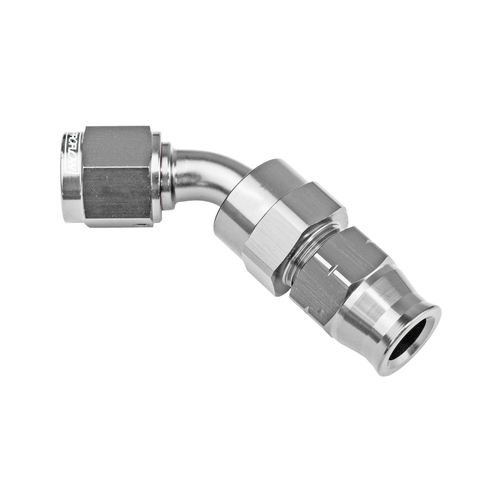 Proflow 1/2in. Tube 45 Degree To Female -08AN Hose End Tube Adaptor Silver