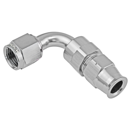 Proflow 5/16in. Tube 90 Degree To Female -06AN Hose End Tube Adaptor Silver