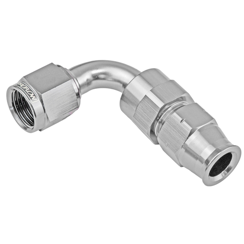 Proflow 3/8in. Tube 90 Degree To Female -06AN Hose End Tube Adaptor Silver