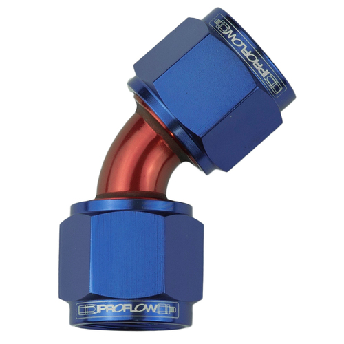 Proflow 45 Degree Female Flare Union Swivel Hose End -3AN Blue