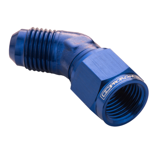 Proflow 45 Degree Male Adaptor - Female Adaptor Swivel Coupler Hose End -08AN Blue