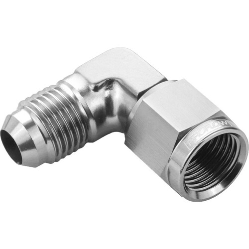 Proflow 90 Degree Male Adaptor - Female Adaptor Swivel Coupler Hose End -08AN Silver