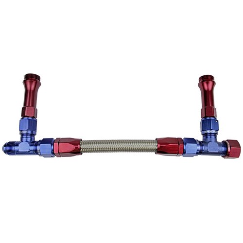 Proflow Fuel Line kit Universal Demon 4150 -8 AN Single Inlet Swivel-Seal Stainless Steel Hose Blue/Red