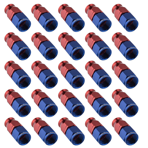 Proflow Bulk Pack Aluminium Straight Hose End -06AN For PTFE Red/Blue 25pc