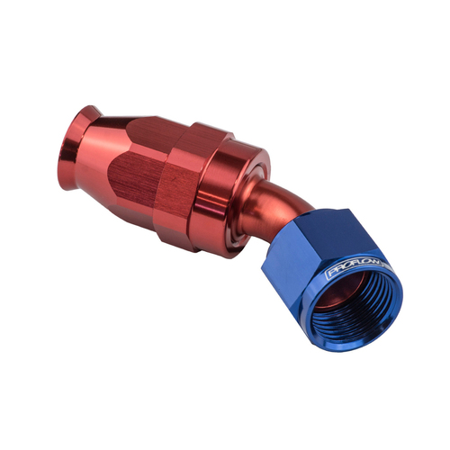 Proflow Aluminium 45 Degree Hose End Hose End For -03AN PTFE Hose Red/Blue