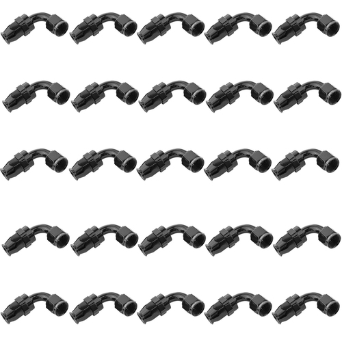 Proflow Bulk Pack Aluminium 90 Degree Hose End -06AN PTFE Hose Black 25pc
