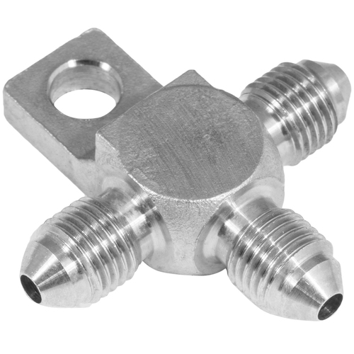 Proflow Stainless Steel Hose End Tee Block -03AN w/Mount Tab