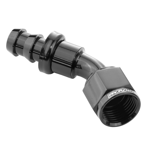 Proflow 45 Degree Push Lock Hose End Barb 1/4'' To Female -04AN Black