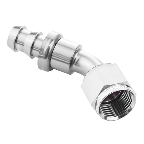 Proflow 45 Degree Push Lock Hose End Barb 1/2'' To Female -08AN Polished