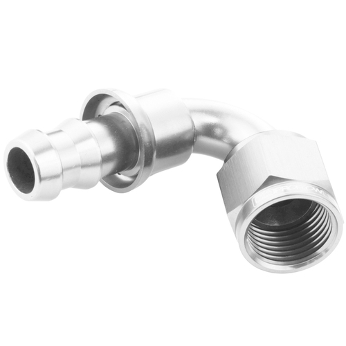 Proflow 120 Degree Push Lock Hose End Barb 1/4'' To Female -04AN Polished