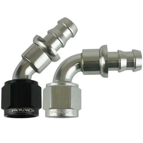 Proflow 120 DEG PUSH ON HOSE END - 12 BLACK/SILVER
