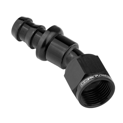 Proflow 30 Degree Push Lock Hose End Barb 5/8'' To Female -10AN Black