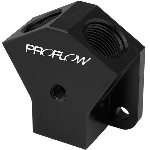 Proflow Billet AN Fuel Block -10AN In -10AN Out w/1/8in. NPT Port Black