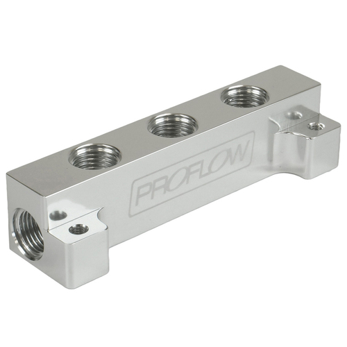 Proflow Fuel Block Log -06AN Side Ports & 3 x -06AN Ports Silver