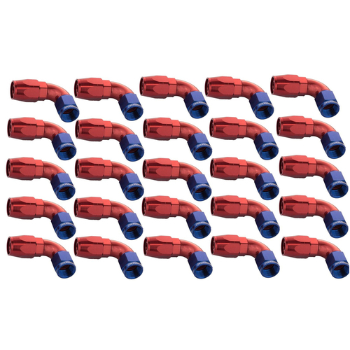 Proflow Bulk Pack Cutter Hose End 90 Degree -10AN Blue/Red 25pc
