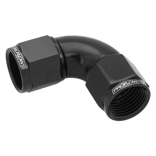 Proflow 90 Degree Female Flare Union Full Flow Swivel Hose End -04AN Black