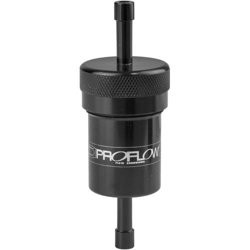 Proflow Fuel Filter Aluminium 1/4in. Hose barb 100 Micron Stainless Steel Black