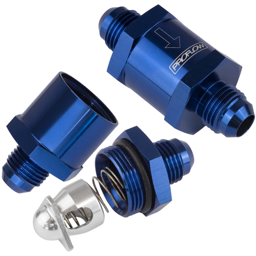 Proflow Fuel Check Valve Blue Aluminium -6 AN Male to -6 AN Male