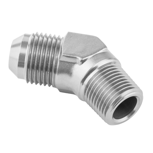 Proflow Male Adaptor -08AN 45 Degree To 3/8in. NPT Silver