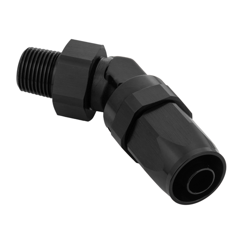 Proflow Fitting Male Hose End 1/2in. NPT 45 Degree To -08AN Hose Black
