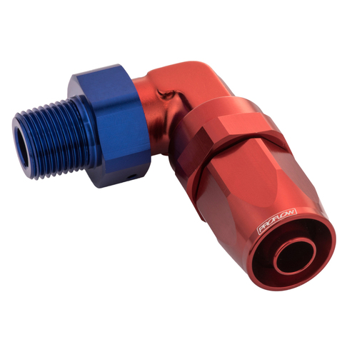 Proflow Fitting Male Hose End 1/4in. NPT 90 Degree To -08AN Hose Blue