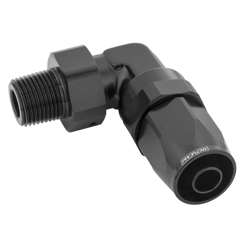Proflow Fitting Male Hose End 1/4in. NPT 90 Degree To -08AN Hose Black