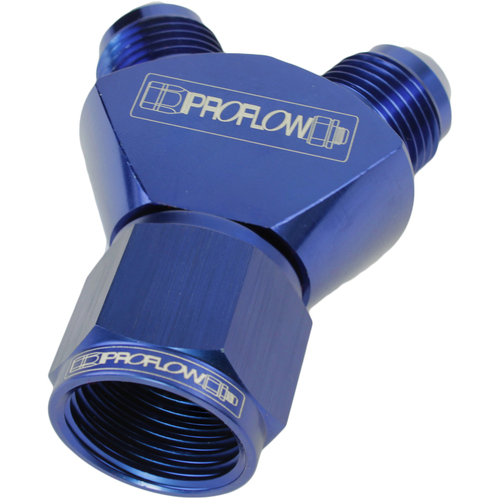 Proflow Y-Block -08AN Female Swivel To Dual -06AN Male Blue