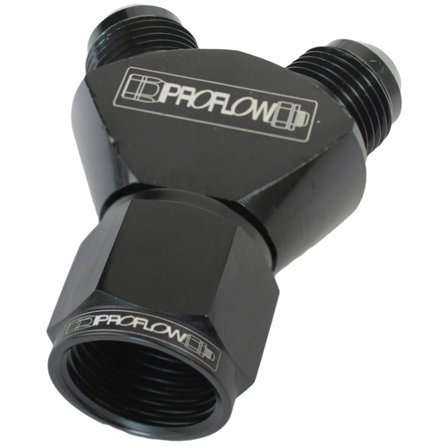 Proflow Y-Block -08AN Female Swivel To Dual -06AN Male Black