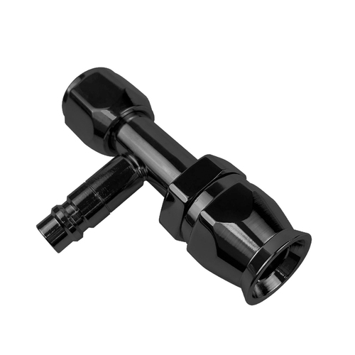 Proflow Hose End Air Conditioning 304 Stainless Straight Female O-Ring Pilot -06AN W/Charge Port Black