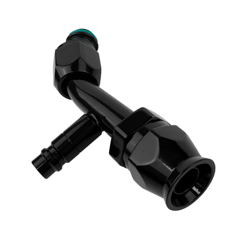 Proflow Hose End Air Conditioning 304 Stainless 45 Degree Female O-Ring Pilot -06AN W/Charge Port Black