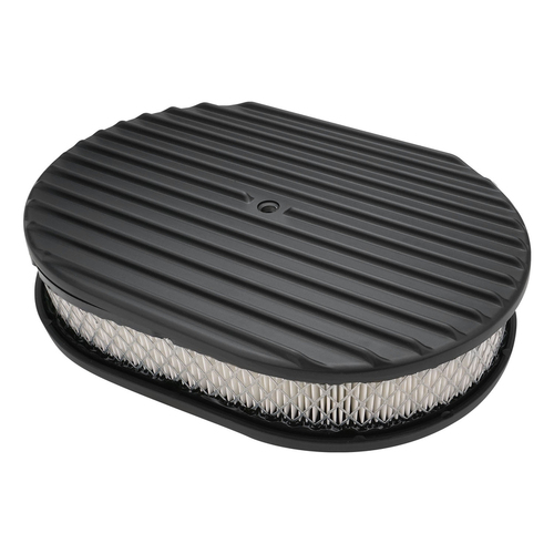 Proflow Air Filter Assembly Aluminium Black Fins Oval 12 x 2 Kit
