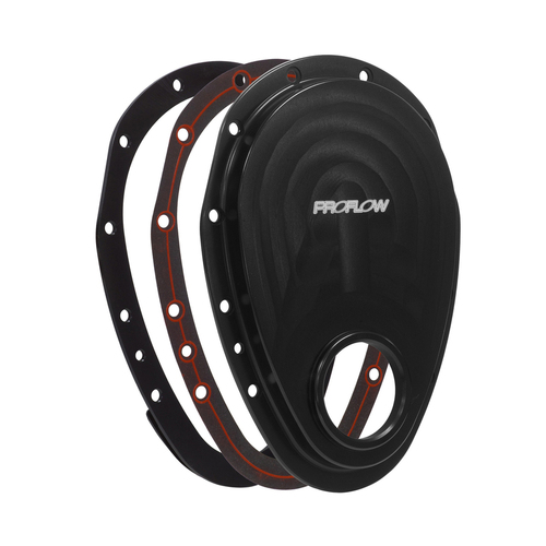 Proflow Timing Cover 2-piece Billet Aluminium Black Anodised SB For Chevrolet V8 Small Block Kit,