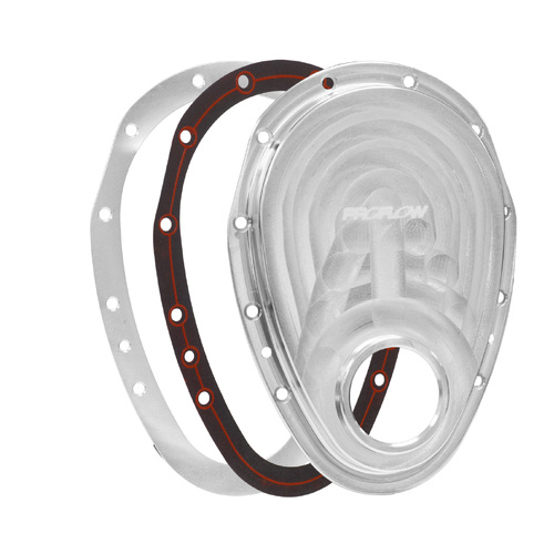 Proflow Timing Cover 2-piece Billet Aluminium Silver Anodised SB For Chevrolet V8 Small Block Kit,