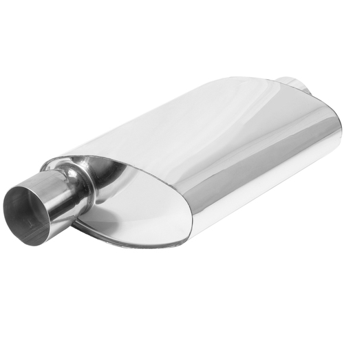 Proflow Muffler Oval 409 Stainless Steel Polished Flow Chamber 3in. Side Inlet To 3in. Centre Outlet