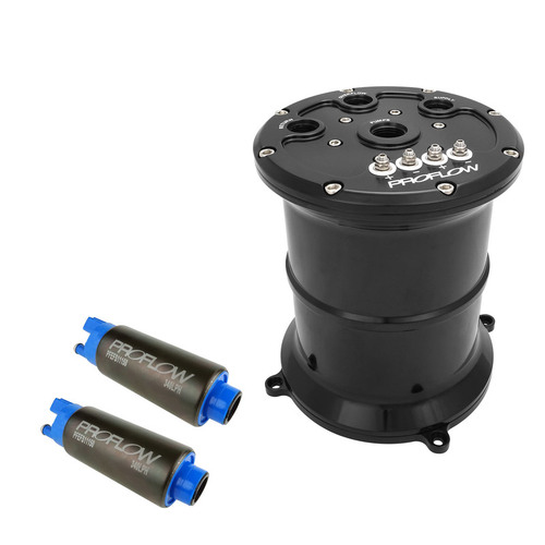 Proflow Surge Tank Kit With Dual Proflow 340 LPH Fuel Pumps EFI 2.5L Billet Aluminium Black Anodised
