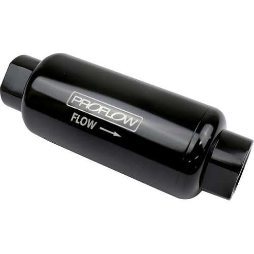 Proflow Fuel Filter Inline Mount Billet Aluminium Black Anodised 40 Microns 90mm length -8 AN Inlet/Outlet Each