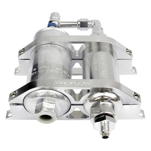 Proflow Billet Bracket Kit Polished Complete With PFEFS11300 Pump Fuel Filter AN10 & AN06 Adaptors