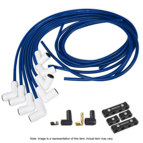 Proflow Spark Plug Pro Lead Wires White Ceramic 8mm Spiral Core Blue 90 degree Boots Universal V8 Set
